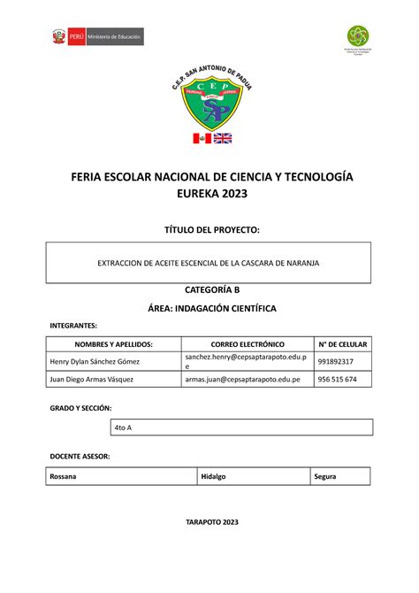 Informe Indagación Científica CON Hipótesis Descriptiva Fencyt Eureka