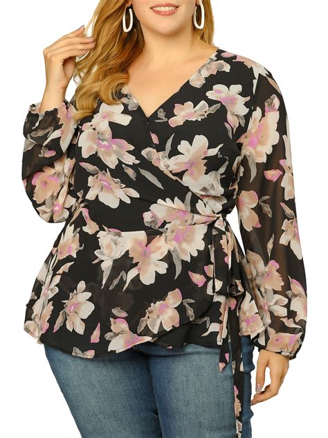 Agnes Orinda Agnes Orinda Womens Plus Size Floral Ruffle Hem Wrap