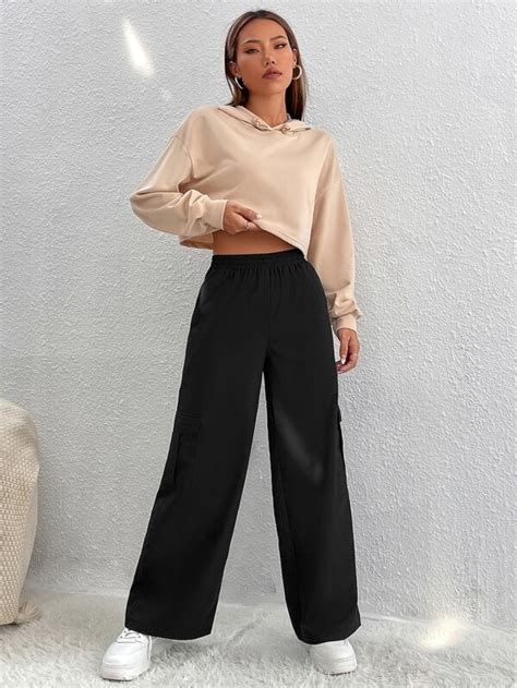 Shein Petite Pantalones Cargo De Talle Alto Con Bolsillo Lateral Con