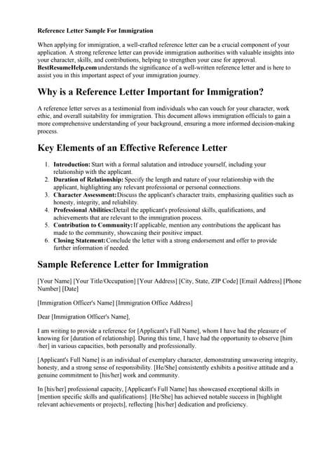 Reference Letter Sample For Immigration Pdf