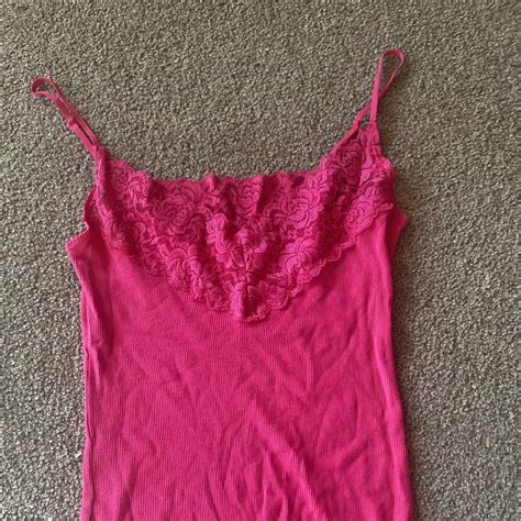 Y K Hot Pink Lace Cami Size As It Is Stretchy Depop