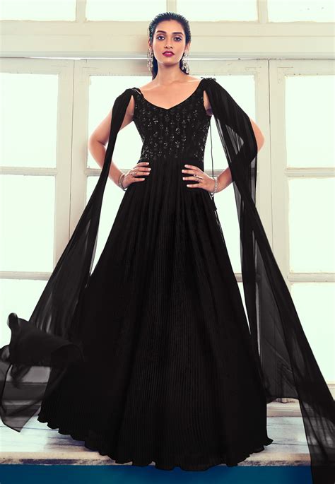 Black Georgette Readymade Long Anarkali Suit