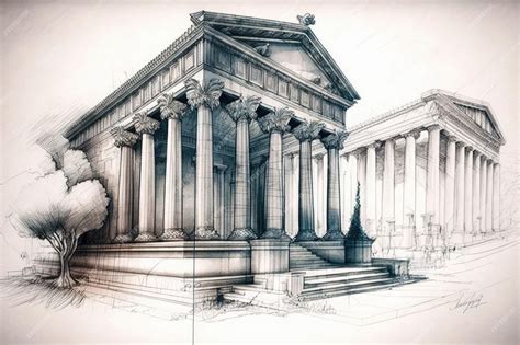 Premium Photo Pencil Sketch Drawing Of Roman Building Architecture