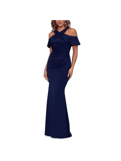 Xscape Halter Off The Shoulder Evening Dress In Blue Lyst