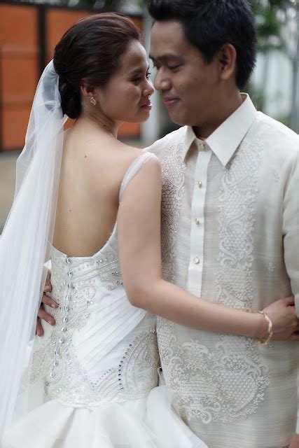 Gown By Veluz Reyes Groom Wearing Traditional Barong Tagalog Wedding