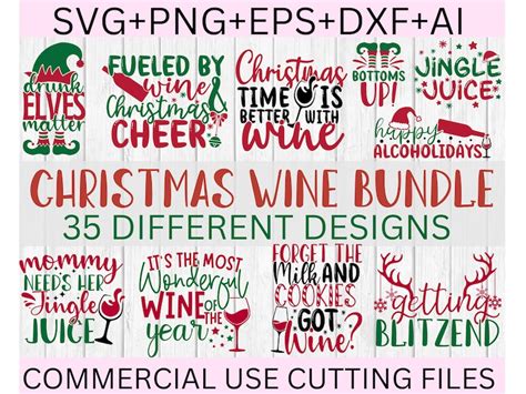 35 Christmas Wine Svg Bundle Funny Christmas Svg Holiday Etsy