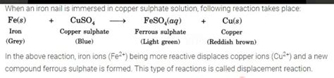 Procedure C Reaction Of Solution Of Copper Sulphate With Iron Nail