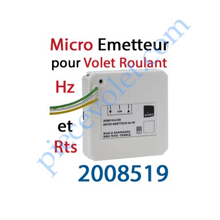 Simu 2008519 Micro Emetteur Pour Volet Roulant Simu Hz Ou Somfy Rts 1