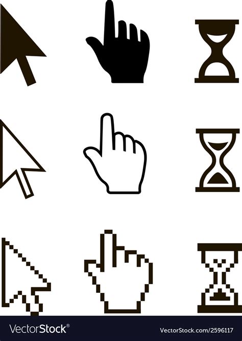 Pixel Cursors Icons Mouse Hand Arrow Hourglass Vector Image