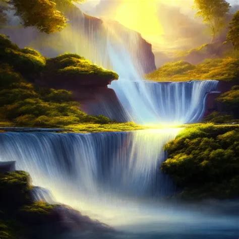 Waterfalls Flowing Down Floating Islands Mist Stable Diffusion