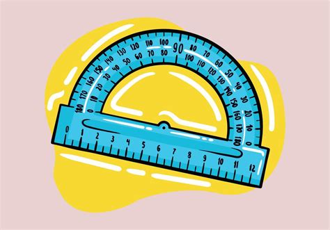 Hand Drawn Blue Protractor Ruler Measuring Tool Vector Icon Cartoon