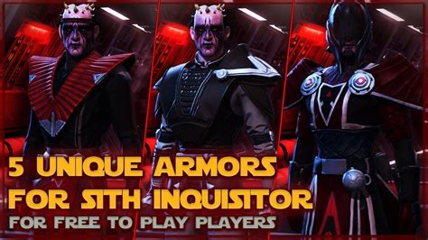 5 Unique Armors For Sith Inquisitor Free To Play Swtor 2021 Youtube