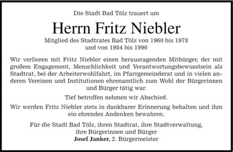 Traueranzeigen Von Fritz Niebler Trauer Merkur De