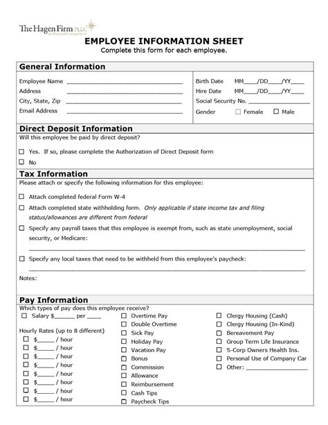 47 Printable Employee Information Forms Personnel Information Sheets