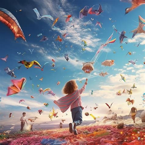 Premium AI Image | children flying kites