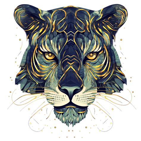 Un Tigre Art Deco Con L Neas Doradas Png Tigre Oro Plateado Oscuro