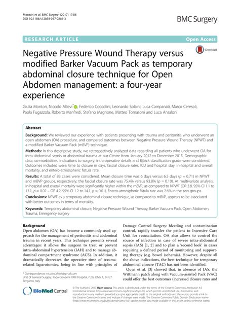 Pdf Negative Pressure Wound Therapy Versus Modified Barker Vacuum