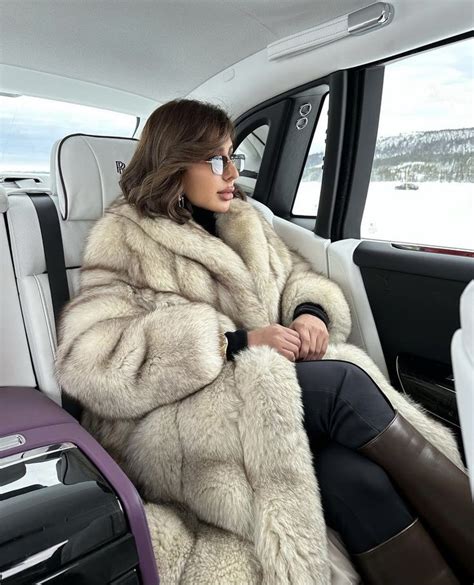 Furr Coat Fox Fur Coat White Fox Blue And White Daria Woman In Car