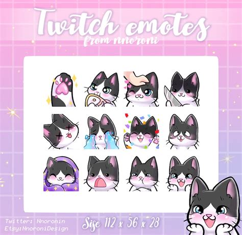 Big Set White Black Cat Twitch Emotes Sub Badges Cat Etsy