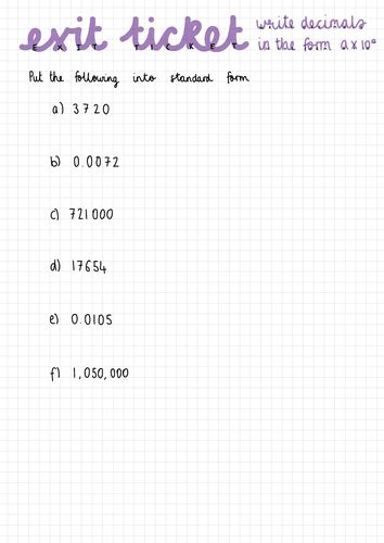 White Rose Maths Year 7 Place Value And Ordering Exit Tickets Teaching Resources