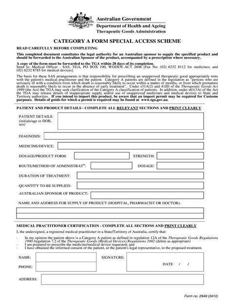 Fillable Online Category A Form Special Access Scheme Unapproved