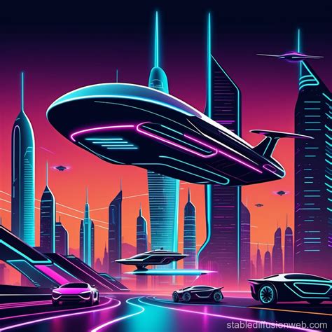 Neon Lit Futuristic City With Flying Cars Stable Diffusion Online