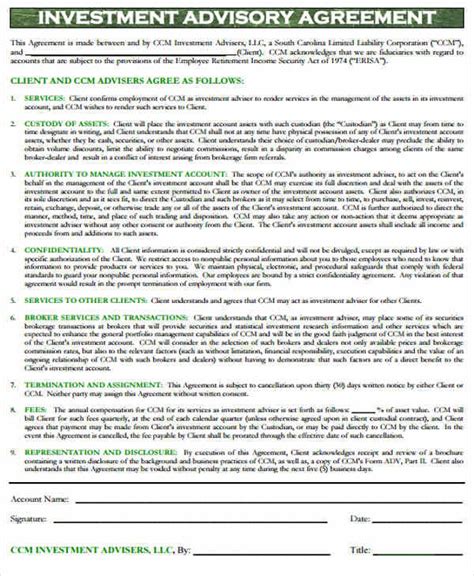 Investment Advisory Agreement Template