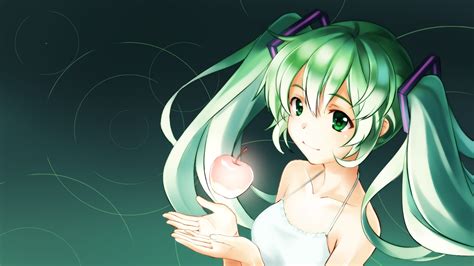 Apple Green Eyes Green Hair Hatsune Miku Tagme Twintails