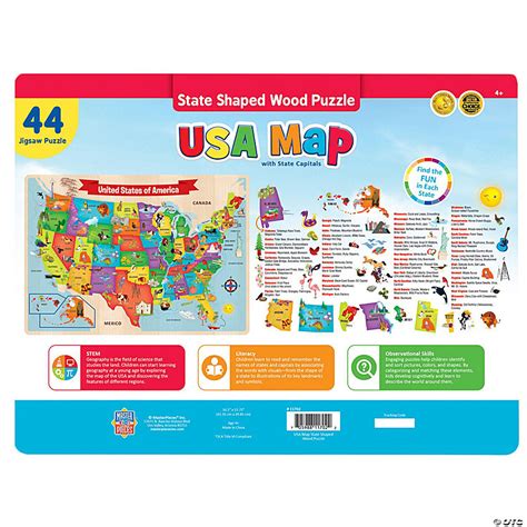 Masterpieces Usa Map 44 Piece Wood Jigsaw Puzzle For Kids Oriental