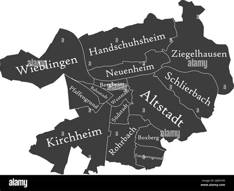 Dark Gray Tagged Districts Map Of HEIDELBERG GERMANY Stock Vector