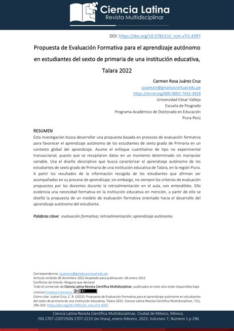 Pdf Propuesta De Evaluaci N Formativa Para El Aprendizaje Aut Nomo En