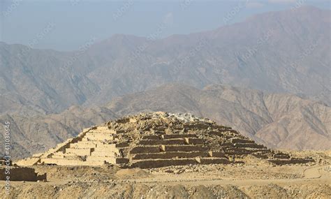 Ancient pyramids in the lost city of Caral Supe Peru Stock Photo | Adobe Stock