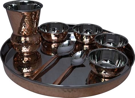 Buy Pack Of 20 Set Dinnerware Stainless Steel Hammered Copper Traditional Dinner Set Of Thali