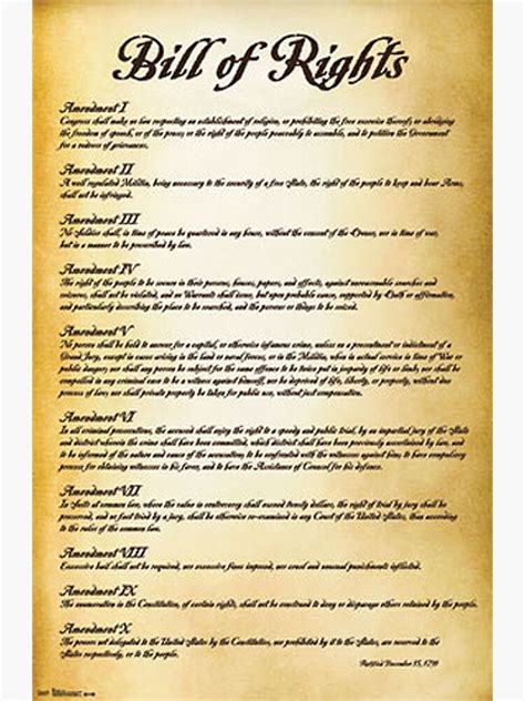 Usa Bill Of Rights Poster 1791 Version Canvas Print For Sale By Jonathanr1994 Redbubble