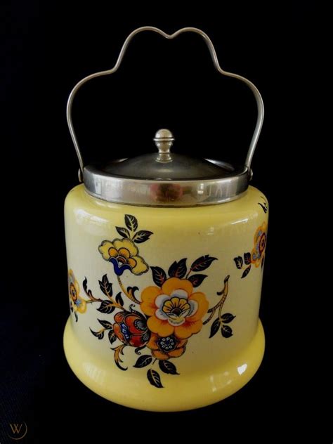 VINTAGE CERAMIC BISCUIT BARREL WITH SILVER PLATED LID AND HANDLE | #1777753813