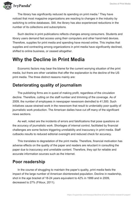 Decline Of Print Media 2550 Words Research Paper Example