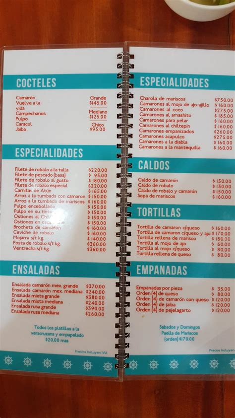 Carta Del Restaurante Pescados Y Mariscos Villahermosa