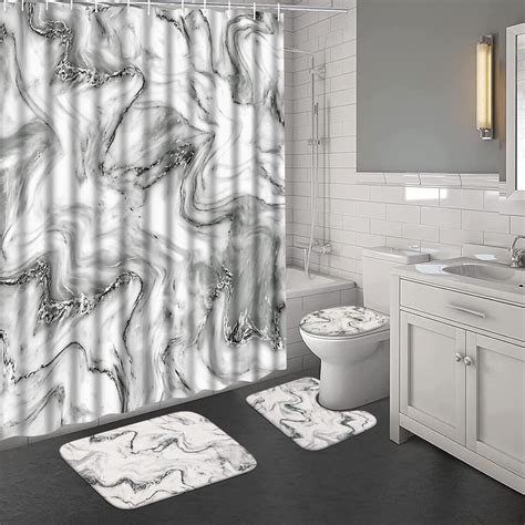 Amazon Claswcalor 4 Pcs Grey Marble Shower Curtain Sets With Non