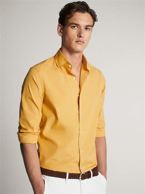 Massimo Dutti Hombre Camisa Algod N Tintado Slim Fit Amarillo