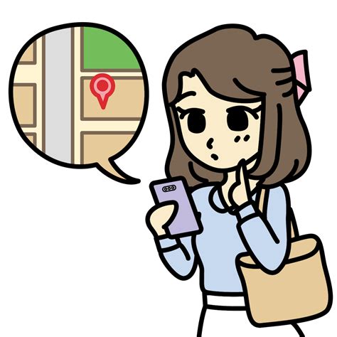 スマホで地図を確認する女性のフリーイラスト