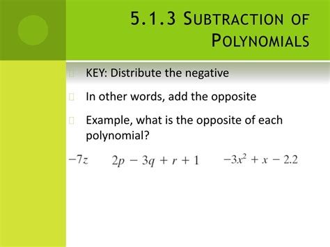 Ppt 51 Addition And Subtraction Of Polynomials And Polynomial