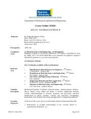 Mtl Course Outline Pdf Department Of Mechanical And