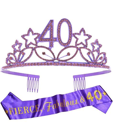 Meant2tobe 40th Birthday Sash And Tiara Set For Women Glittery Purple Sash With Stars And