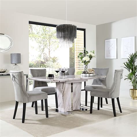 Vienna Extending Dining Table 6 Kensington Chairs Grey Marble Effect