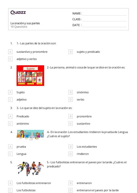 Partes De La Oraci N Hojas De Trabajo Para Grado En Quizizz