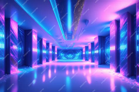 Premium AI Image | A neon room with a purple and blue light on the ceiling.