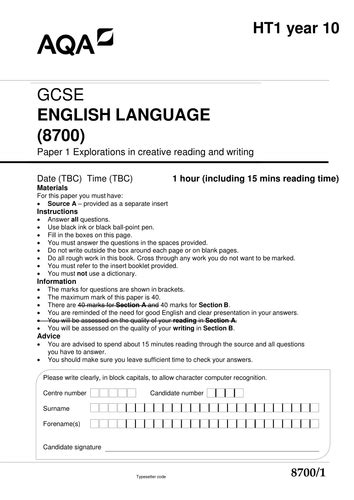 AQA GCSE English Language style 2017 Exam papers | Teaching Resources