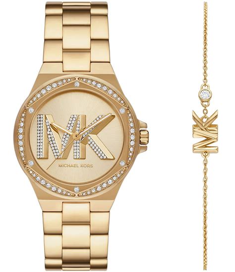 Michael Kors Women S Lennox Quartz Analog Gold Stainless Steel Bracelet Watch Dillard S