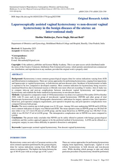 Pdf Laparoscopically Assisted Vaginal Hysterectomy Vs Non Descent