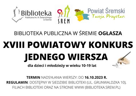 XVIII POWIATOWY KONKURS JEDNEGO WIERSZA Aktualności Biblioteka